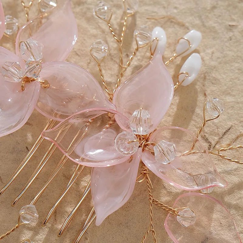 Pente de Cabelo Acrílico "Bouganville Rosa" Para Noivas, Debutantes e Daminhas